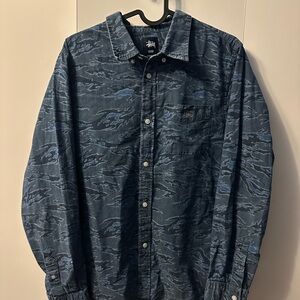 Stussy Blue Tiger Camo Button-Up Shirt